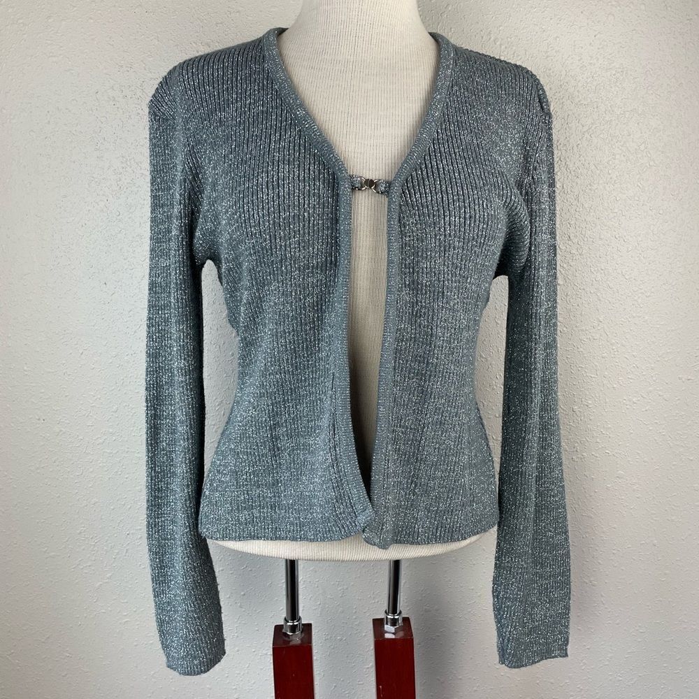 The Great American Sweater Metallic Silver Cardigan Size L EUC